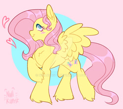 Size: 1280x1139 | Tagged: safe, artist:nullkunst, artist:nullkunstt, derpibooru import, fluttershy, pegasus, pony, g4, blush scribble, blushing, deviantart watermark, female, heart, mare, obtrusive watermark, signature, smiling, solo, unshorn fetlocks, watermark