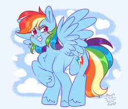 Size: 1280x1093 | Tagged: safe, artist:nullkunst, artist:nullkunstt, derpibooru import, rainbow dash, pegasus, pony, g4, blush scribble, blushing, deviantart watermark, female, grin, mare, obtrusive watermark, signature, smiling, solo, watermark