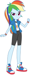 Size: 2048x5000 | Tagged: safe, artist:octosquish7260, derpibooru import, rainbow dash, human, equestria girls, g4, clothes, compression shorts, converse, cutie mark on clothes, eqg promo pose set, female, jacket, shirt, shoes, simple background, solo, standing, teenager, transparent background, vest, wristband