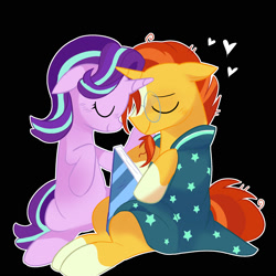 Size: 2000x2000 | Tagged: artist needed, safe, derpibooru import, starlight glimmer, sunburst, unicorn, g4, book, cloak, clothes, coat markings, ears, facial hair, female, floating heart, floppy ears, glasses, goatee, heart, horn, male, original art, shipping, smiling, socks (coat marking), starburst, straight, sunburst's cloak, sunburst's glasses