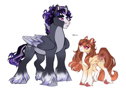 Size: 2545x1789 | Tagged: safe, artist:charlotte38, artist:copshop, derpibooru import, oc, oc only, pegasus, pony, female, male, mare, simple background, size difference, stallion, white background