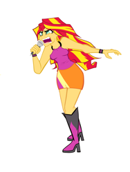 Size: 3024x4032 | Tagged: safe, artist:vitaltoast, derpibooru import, sunset shimmer, human, equestria girls, g4, rainbow rocks, bare shoulders, female, simple background, singing, solo