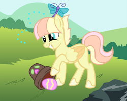 Size: 1024x820 | Tagged: safe, artist:tkn297, derpibooru import, oc, dragonfly, insect, pegasus, pony, easter, easter egg, female, mare, outdoors, solo