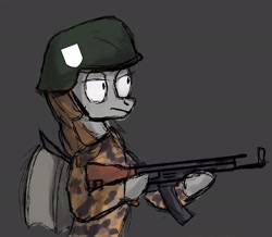 Size: 3000x2610 | Tagged: safe, artist:dowi, derpibooru import, oc, oc only, oc:devin, pony, 20th century, army, assault rifle, camouflage, clothes, eichenlaubmuster, german, gray background, gun, helmet, holding gun, m42, male, military, oak leaf, oppressor, palindrome get, pattern, rifle, simple background, sketch, smock, soldier, solo, stahlhelm, stallion, stg 44, uniform, waffen-ss, war criminal, weapon, world war ii