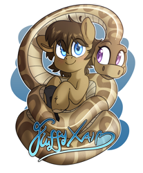 Size: 3400x4100 | Tagged: safe, artist:fluffyxai, derpibooru import, oc, oc:anika, oc:spirit wind, earth pony, snake, blushing, coils, friends, looking at each other, looking at someone, looking at you, smiling