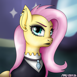 Size: 2350x2350 | Tagged: safe, artist:callmemaku, derpibooru import, fluttershy, pegasus, pony, fake it 'til you make it, g4, bust, female, fluttergoth, mare, my little pony: friendship is magic, portrait, signature, solo