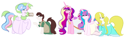 Size: 5603x1729 | Tagged: safe, artist:chelseawest, derpibooru import, princess cadance, princess flurry heart, oc, oc:bundle joy, oc:gleaming grace, oc:malinae, alicorn, g4, adult, alicorn oc, alicornified, certificate, clothes, cosplay, costume, female, horn, hyper, hyper belly, hyper pregnancy, impossibly large belly, kid icarus, kiki's delivery service, magical drop, mother and child, mother and daughter, multiple pregnancy, offspring, offspring's offspring, older, older flurry heart, osono, palutena, parent and child, parent:applejack, parent:oc:niku, parent:oc:shimmering glow, parent:princess flurry heart, parents:canon x oc, pregnant, race swap, rosalina, rose quartz (steven universe), steven universe, super mario bros., wings, world (magical drop)