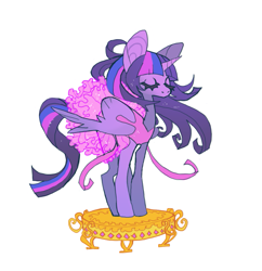 Size: 851x879 | Tagged: safe, artist:cutesykill, derpibooru import, twilight sparkle, twilight sparkle (alicorn), alicorn, pony, ballerina, big ears, clothes, colored eyelashes, ears, eyelashes, eyes closed, female, flowing mane, flowing tail, folded wings, frilly skirt, gray eyelashes, horn, large wings, leotard, long mane, long tail, mare, music box, purple coat, simple background, solo, sparkles, sparkly mane, sparkly tail, standing, tail, thick eyelashes, three quarter view, three toned mane, three toned tail, tutu, unicorn horn, white background, wings