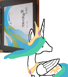 Size: 250x281 | Tagged: safe, artist:alumina nitride, derpibooru import, princess celestia, alicorn, pony, book, chinese, digital art, photo, pixel art, pixel-crisp art, simple background