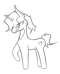 Size: 1791x2217 | Tagged: safe, artist:star flame, derpibooru import, oc, oc only, oc:star flame, pony, unicorn, black and white, grayscale, horn, lineart, male, monochrome, simple background, solo, white background