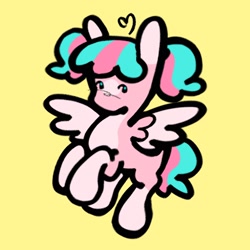 Size: 2048x2048 | Tagged: safe, artist:dummbeez, derpibooru import, oc, oc only, pegasus, pony, female, flying, mare, simple background, solo, yellow background