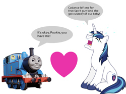 Size: 1617x1202 | Tagged: artist needed, source needed, safe, derpibooru import, shining armor, g4, crying, heart, shipping, simple background, thomas the tank engine, white background