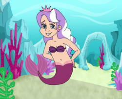 Size: 1124x911 | Tagged: safe, artist:ocean lover, derpibooru import, diamond tiara, human, mermaid, g4, alana, anemone, bare shoulders, belly, belly button, blue eyes, bra, clothes, coral, crown, cute, diamondbetes, disney, disney princess, exploring, fabulous, fins, fish tail, humanized, jewelry, light skin, long hair, looking at you, mermaid princess, mermaid tail, mermaidized, ms paint, ocean, regalia, sand, seashell, seashell bra, seaweed, sleeveless, smiling, smiling at you, species swap, swimming, tail, tail fin, the little mermaid, two toned hair, underwater, underwear, water