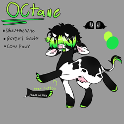 Size: 1500x1500 | Tagged: safe, artist:octanez, derpibooru import, oc, oc:octane, cow, cow pony, apex legends, gray background, reference, reference sheet, simple background, udder