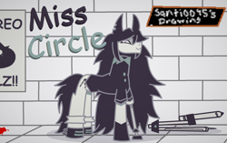 Size: 1632x1028 | Tagged: safe, artist:santi0095, derpibooru import, earth pony, pony, amputee, crossover, female, fundamental paper education, insanity, long hair, long mane, mare, miss circle (fundamental paper education), ponified, prosthetic limb, prosthetics, smiling, solo, species swap, teacher