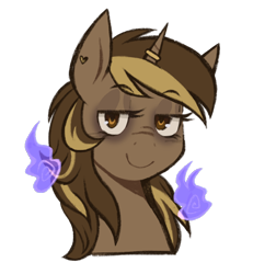 Size: 924x1001 | Tagged: safe, artist:mel, derpibooru import, oc, oc only, oc:skivvy, pony, unicorn, ear piercing, horn, horn ring, piercing, ring, simple background, solo, transparent background