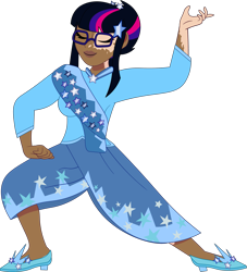 Size: 1677x1843 | Tagged: safe, artist:prixy05, derpibooru import, twilight sparkle, human, g4, clothes, dark skin, dress, female, gala dress, glasses, humanized, simple background, solo, transparent background, vitiligo