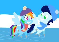 Size: 3553x2499 | Tagged: safe, anonymous artist, derpibooru exclusive, derpibooru import, rainbow dash, soarin', pegasus, pony, series:soarindash all seasons, series:soarindash winter, cute, dashabetes, female, heartwarming, ice skating, looking at each other, looking at someone, male, mare, pointy ponies, rainbow dash is best pony, romantic, shipping, smiling, smiling at each other, snow, soarinbetes, soarindash, stallion, straight, winter, winter clothes