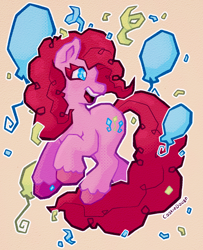 Size: 1038x1280 | Tagged: safe, artist:cookiedough, derpibooru import, pinkie pie, pony, g4, balloon, signature, smiling, solo