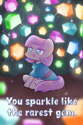 Size: 1200x1800 | Tagged: safe, artist:typhwosion, derpibooru import, maud pie, earth pony, g4, cave, gem, gem cave, positive ponies, solo, text