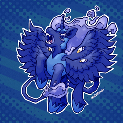 Size: 3000x3000 | Tagged: safe, artist:cookiedough, derpibooru import, nightmare moon, princess luna, alicorn, angel, g4, be not afraid, biblically accurate angels, eyes do not belong there, female, mare, solo, striped background