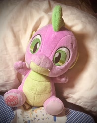 Size: 2448x3099 | Tagged: safe, derpibooru import, spike, dragon, g4, cute, irl, photo, pillow, plushie, solo, spikabetes