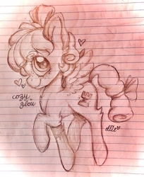 Size: 1875x2299 | Tagged: safe, artist:smile-files, derpibooru import, cozy glow, pegasus, pony, g4, female, full body, mare, pencil drawing, smiling, solo, traditional art