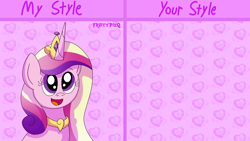 Size: 1920x1080 | Tagged: safe, artist:fruitypieq, derpibooru import, princess cadance, alicorn, pony, g4, abstract background, bust, draw this in your style, female, horn, mare, open mouth, open smile, smiling, solo