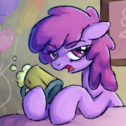 Size: 316x316 | Tagged: safe, artist:muffinz, derpibooru import, berry punch, berryshine, earth pony, pony, g4, angry, annoyed, cider, female, indoors, mare, solo