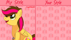 Size: 1920x1080 | Tagged: safe, artist:fruitypieq, derpibooru import, oc, oc:night peak, pegasus, pony, g4, abstract background, draw this in your style, female, mare, open mouth, open smile, smiling, solo