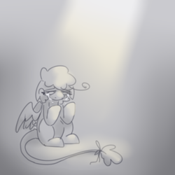 Size: 600x600 | Tagged: safe, artist:php193, derpibooru import, oc, oc only, oc:raevyn, pegasus, crying, female, leonine tail, sad, sketch, solo, tail, vent art