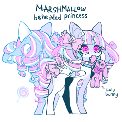 Size: 851x851 | Tagged: safe, artist:cutesykill, derpibooru import, oc, oc only, oc:princess marshmallow, alicorn, pony, alicorn oc, bangs, big ears, blue sclera, bow, colored pinnae, colored pupils, colored sclera, decapitated, ears, eye clipping through hair, eyelashes, floating head, folded wings, hair accessory, hair bow, horn, long mane, mane accessory, mouth hold, pigtails, pink bow, pink eyes, pink pupils, plushie, princess, princess oc, reference sheet, ringlets, simple background, small horn, solo, standing, tail, tail accessory, tail bow, text, thin, three toned mane, three toned tail, tied mane, tied tail, unicorn horn, white background, white coat, wings