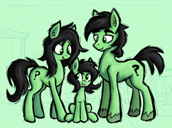 Size: 802x600 | Tagged: safe, artist:daze, derpibooru import, oc, oc:anon filly, oc:anon stallion, oc:anon-mare, earth pony, pony, family, female, filly, foal, male, mare, pixel-crisp art, stallion, trio