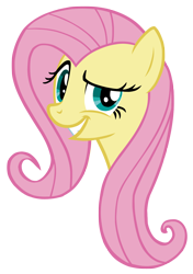 Size: 864x1224 | Tagged: safe, artist:issyrael, derpibooru import, fluttershy, pegasus, pony, g4, 2011, always works, bust, dreamworks face, eyebrows, female, fluttershy is best facemaker, grin, looking at you, mare, portrait, raised eyebrow, simple background, smiling, solo, transparent background, vector