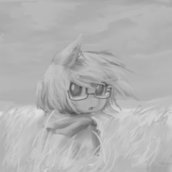 Size: 1000x1000 | Tagged: safe, artist:d7unlimited, derpibooru import, oc, oc only, oc:snowday, bat pony, pony, glasses, grayscale, monochrome, solo