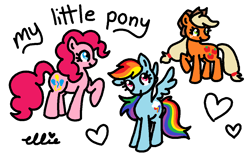 Size: 1152x720 | Tagged: safe, artist:smile-files, derpibooru import, applejack, pinkie pie, rainbow dash, earth pony, pegasus, pony, g4, female, mare, raised hoof, raised leg, simple background, smiling, trio, trio female, white background