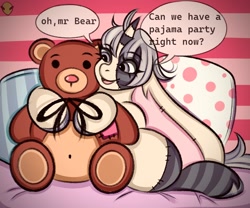 Size: 1200x1000 | Tagged: safe, artist:namelessplaza, derpibooru import, pony, pillow, plushie, solo, speech bubble, teddy bear