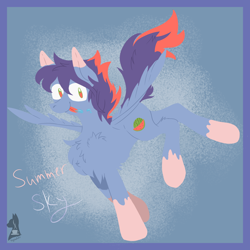 Size: 1600x1600 | Tagged: safe, artist:spectrum205, derpibooru import, oc, oc only, pegasus, blue body, chest fluff, concave belly, drool, forked tongue, short hair, solo, spread wings, tongue, tongue out, wings