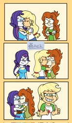 Size: 1210x2048 | Tagged: safe, artist:garybaldor, derpibooru import, applejack, autumn blaze, rarity, human, equestria girls, g4, 3 panel comic, applejack gets all the mares, applejack is best facemaker, clothes, comic, crossed arms, equestria girls-ified, eyes closed, female, freckles, grin, hand on hip, kiss on the lips, kissing, lesbian, looking at you, lucky bitch, meme, polyamory, ponified, ponified meme, rarijack, ship:autumnjack, ship:autumnrarijack, ship:rariblaze, shipping, shirt, smiling, smug, smug smile, smugjack, squint, thumbs up, trio, trio female