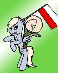 Size: 750x954 | Tagged: safe, artist:starrlight-drama, derpibooru import, derpy hooves, human, pegasus, pony, g4, duo, flag, hetalia, humans riding ponies, poland, riding, riding a pony