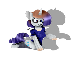 Size: 2834x2267 | Tagged: safe, artist:toffee-the-dingo, derpibooru import, rarity, human, pony, unicorn, g4, clothes, eye color change, female, high res, horn, human to pony, mid-transformation, open mouth, simple background, sitting, solo, species swap, torn clothes, transformation, transparent background