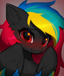 Size: 1740x2064 | Tagged: safe, artist:vensual99, derpibooru import, oc, oc only, pegasus, pony, blushing, bust, colored wings, console ponies, cute, ear fluff, ears, eyebrows, female, looking at you, mare, pegasus oc, playstation, ponified, red eyes, smiling, smiling at you, solo, species swap, wings