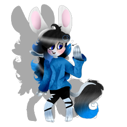 Size: 2834x2833 | Tagged: safe, artist:toffee-the-dingo, derpibooru import, oc, oc only, human, pony, bunny ears, clothes, high res, human to pony, leonine tail, simple background, smiling, solo, species swap, tail, transformation, transparent background