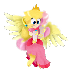 Size: 3684x3492 | Tagged: safe, artist:toffee-the-dingo, derpibooru import, fluttershy, human, pegasus, pony, g4, character to character, female, high res, human to pony, mid-transformation, princess peach, simple background, solo, species swap, super mario, super mario bros., transformation, transparent background