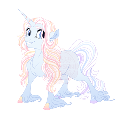 Size: 4200x3900 | Tagged: safe, artist:gigason, derpibooru import, oc, oc only, oc:snowbow opal, pony, unicorn, g4, adoptable, blank flank, blue coat, blue eyes, colored, colored eyebrows, colored hooves, colored pinnae, crack ship offspring, curly hair, curly mane, curly tail, ear fluff, ears, eyebrows, eyelashes, female, female oc, fetlock tuft, flat colors, gradient hooves, grin, high res, hooves, horn, light blue coat, long feather, long fetlocks, looking back, low ears, magical lesbian spawn, mare, mare oc, mismatched hooves, mismatched mane and tail, multicolored hooves, multicolored mane, multicolored tail, obtrusive watermark, offspring, parent:princess platinum, parent:rainbow dash, raised eyebrow, simple background, smiling, solo, standing, striped horn, striped mane, striped tail, tail, three quarter view, transparent background, unicorn horn, unicorn oc, unshorn fetlocks, watermark, white mane, white tail