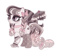 Size: 3594x3220 | Tagged: safe, artist:afterglory, derpibooru import, oc, oc only, earth pony, pony, adoptable, adoptable open, alternate versions at source, bangs, base used, bow, braid, braided pigtails, braided tail, brown eyelashes, brown eyeshadow, brown mane, brown pupils, brown socks, brown tail, choker, clothes, colored eyelashes, colored pupils, detached sleeves, earth pony oc, eyelashes, eyeshadow, female, female oc, for sale, freckles, hair accessory, hair bow, high res, long mane, long tail, mane accessory, mare, mare oc, outline, pigtails, pink bow, raised hoof, raised leg, signature, smiling, socks, solo, sparkles, sparkly mane, sparkly tail, standing, standing on three hooves, tail, tail accessory, tail bow, tan coat, thick eyelashes, three quarter view, three toned mane, three toned tail, tied mane, tied tail