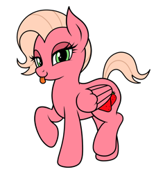 Size: 1350x1500 | Tagged: safe, artist:vomitvomiting, derpibooru import, oc, oc:strawberry shortcut, pegasus, pony, looking at you, simple background, solo, tongue, tongue out, white background