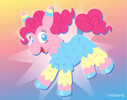 Size: 3204x2523 | Tagged: safe, artist:artisticwerks, derpibooru import, pinkie pie, pony, g4, pinkñata, piñata, piñata pony, solo