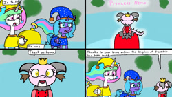 Size: 1192x670 | Tagged: safe, artist:eternaljonathan, derpibooru import, princess celestia, princess luna, oc, alicorn, dragon, comic:first three back, g4, castle, comic, digital art, dragoness, female, royal sisters, siblings, sisters