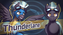 Size: 1920x1080 | Tagged: safe, artist:bkiltersot, derpibooru import, thunderlane, pegasus, pony, g4, clothes, danganronpa, front view, goggles, male, stallion, style emulation, text, uniform, wonderbolts uniform